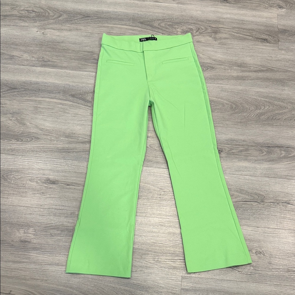 Zara Neon Green Flare-Leg Trousers size medium NWT